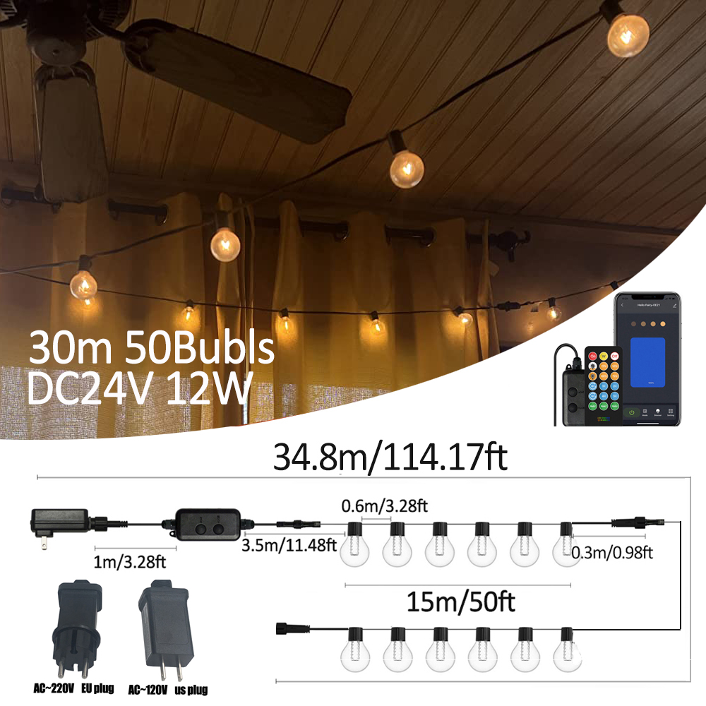 Smart Garden Light Controller - ไฟสาย LED อัจฉริยะ G40 สำหรับตกแต่งภายนอกอาคาร พร้อมรีโมทคอนโทรล